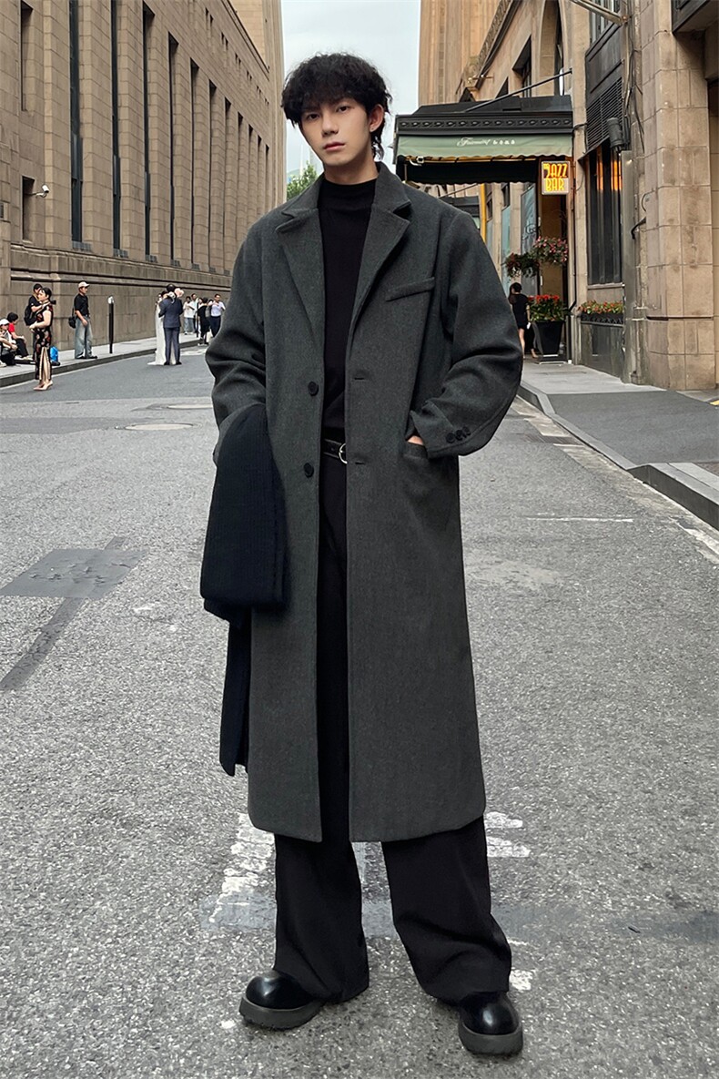 秋冬毛呢大衣男潮高级感宽松风衣中长款外套MN8693/P100加棉P110,男装风衣,电商B316