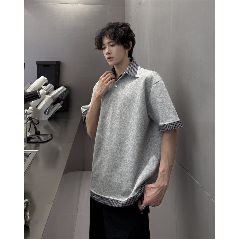 现货！25夏polo衫翻领miu风小格子翻领拼接垫肩短袖dx237-p58,男装Polo衫,电商B288