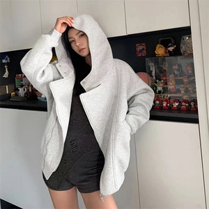抖音得物品质 26春装美式重磅结构斜拉链高领连帽卫衣开衫外套W61图片