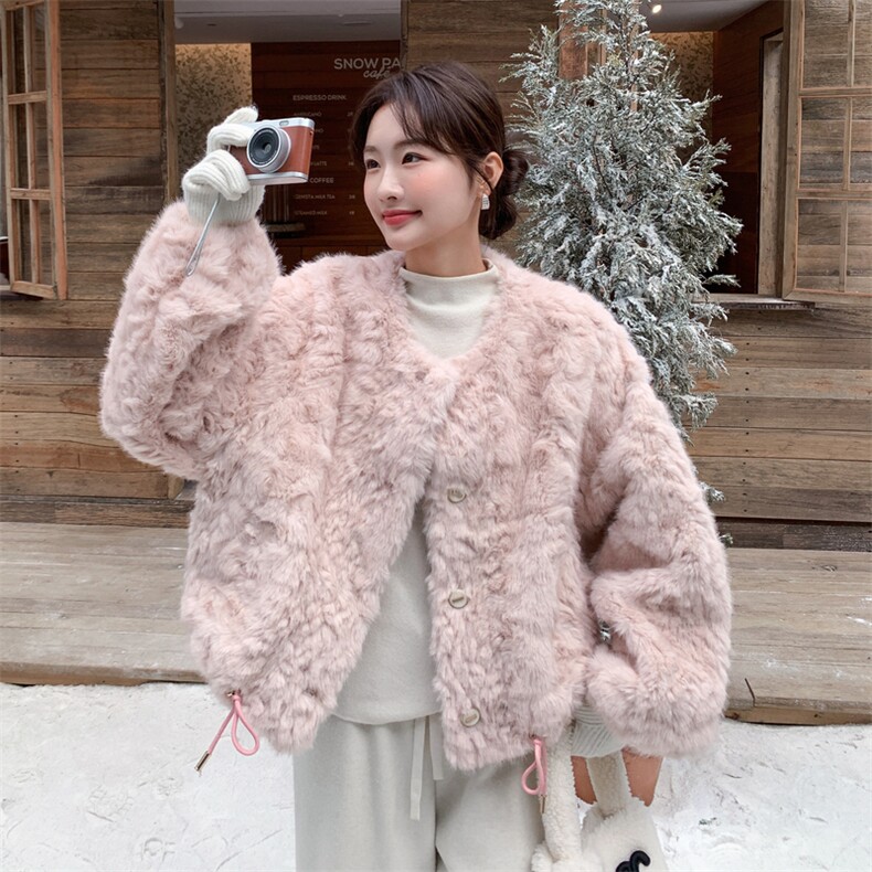 有货粉色环保毛皮毛一体外套2C090-9017-P170-K258,女装短外套,2C090