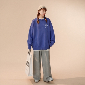 中性风秋/冬时尚趣味印花休闲百搭假两件圆领情侣毛衣M222P65控88图片