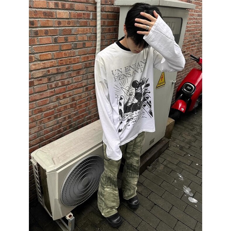 2025新款迷彩牛仔裤男潮牌美式高街刺绣工装裤子直筒弯刀微喇裤,男装牛仔裤,星座506A
