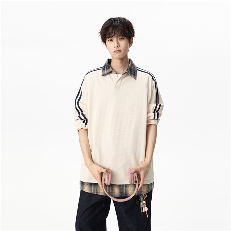 311B-1-7909-P35控68时尚假两件长T重磅宽松休闲百搭上衣,男装T恤,星座311B-1