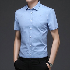 2023新款衬衫男短袖衣服夏季免烫男装冰丝休闲男士衬衣修身半袖寸，男装衬衫，电商B212（原钱塘6029）