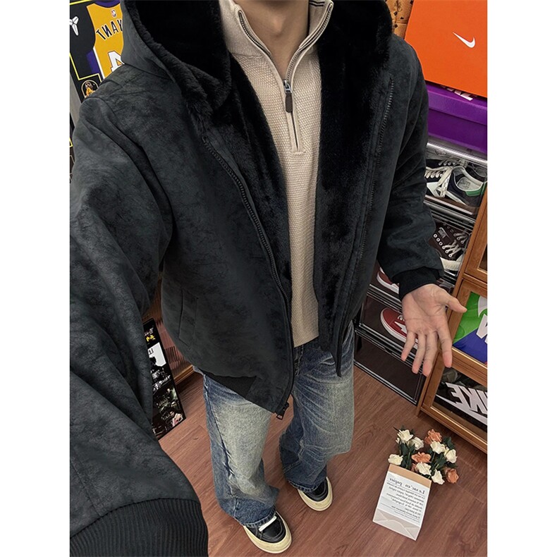 现货高品质美式冬季重磅座山雕大毛毛领pu皮棉衣男女加厚外套,男装皮衣,电商A486-1