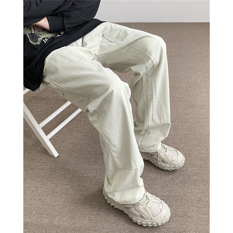 米白色伐木裤男工装美式高街宽松直筒休闲裤cleanfit裤子GJ301P45,男装工装外套,电商D256-1(原A064-1)