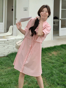法式俏皮减龄假两件连衣裙女2025夏季新款韩版收腰显瘦衬衫短裙子图片