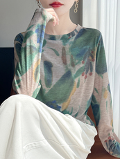 2025圆领印花打底衫百搭时尚简约，女装针织衫/毛衣，羊特美羊绒