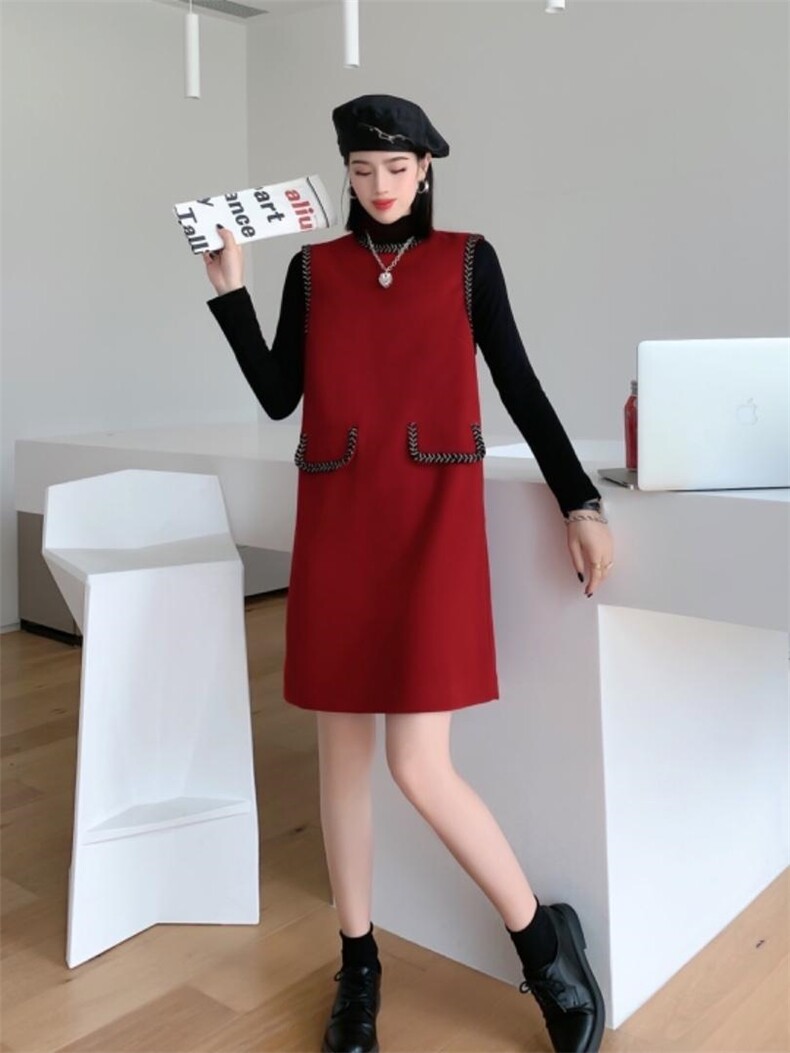 秋冬毛呢背心裙两件套，女装背心吊带，蕃米莉