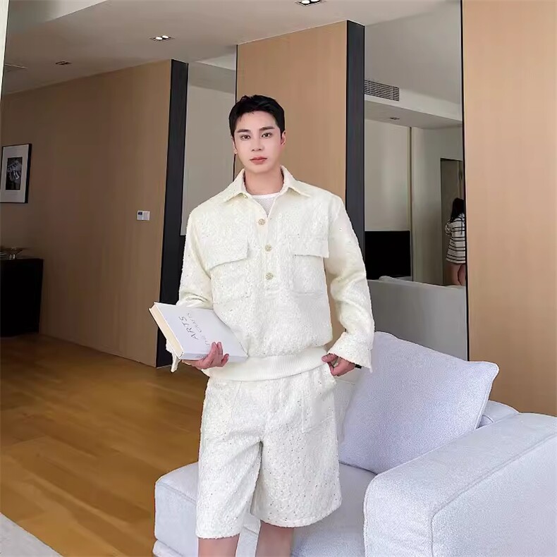 春季粗纺毛呢小香风时尚套装翻领外套阔腿短裤时尚套装178P190，男装休闲套装，星座901-1（原C217）