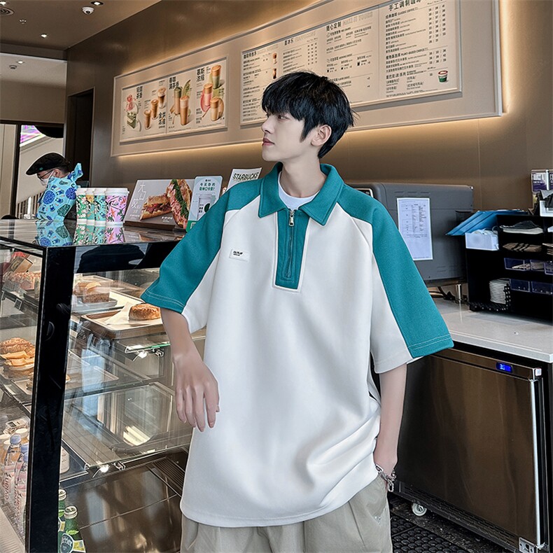 夏季新款半拉链Polo衫短袖男日系潮流翻领宽松上衣现货T1802-P38，男装Polo衫，星座512-4
