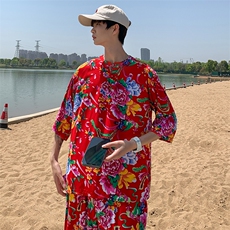 TZ340男士夏季风大花布套装大码宽松凉爽透气民族风个性外套，男装休闲套装，星座115A(原星座507）