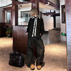 新中式水墨花内假两件拉链衬衫夹克Cleanfit秋春立体双面外套p75，男装衬衫，星座610B-1