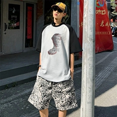 抖音得物高品质二开240克宽松纯棉美式潮牌插肩袖拼接短袖T恤，男装T恤，电商A486
