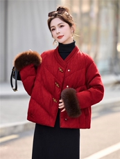2025年冬季新中式羽绒真狐狸毛短款羽绒服，女装羽绒服，依如秀(原杭风阁)