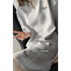特批P48无差价夏季V领刺绣腊肠狗纹理感时尚大码短袖短裤男TZ5363，男装牛仔裤，电商A001-1