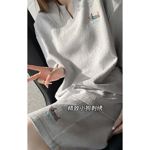 特批P48无差价夏季V领刺绣腊肠狗纹理感时尚大码短袖短裤男TZ5363图片