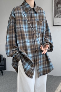 加绒衬衫男冬季新款港风宽松加厚大码磨毛格子长袖衬衣JR18-特P38图片