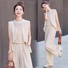 无袖上衣阔腿裤两件套装女装夏2025气质时尚休闲洋气40减龄一整套，女装套装/套裙，韩然一族
