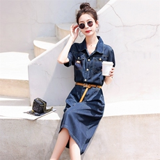 欧货气质高端短袖牛仔裙连衣裙潮2025夏新款女时尚减龄显瘦中长裙，女装连衣裙，意芙