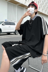 夏季新款现货主推大码港风情侣冰丝宽松日系休闲套装男S19P65，男装休闲套装，电商B226-2（原B217-2）