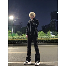 cleanfit裤子高街vibe纯黑色牛仔裤男款夏季修身直筒弹力微喇叭裤，男装休闲裤，星座310A-4