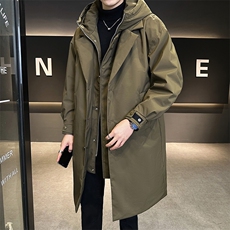 店主分2025年新款男士假两件中长款保暖风衣羽绒服YR8089-P300，男装风衣，电商D240-242
