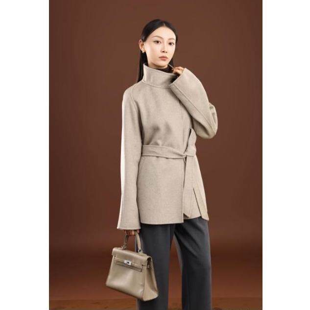 秋冬季纯山羊绒保暖半高灵感斜插兜简约高级感中款羊绒大衣，女装羊绒大衣，卓冠羊绒