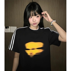 抖音得物高品质二开240克宽松纯棉美式潮牌三条杠织带短袖T恤，男装T恤，电商A486