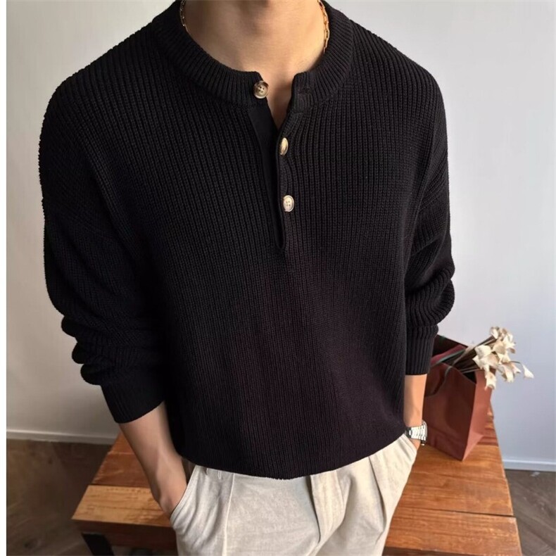 冬季亨利领长袖针织打底衫男款休闲简约慵懒宽松套头毛衣MZ86，男装针织衫/毛衣，星座1116A（原606A-3）