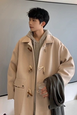 秋冬情侣装中长款毛呢大衣男女牛角扣风衣潮外套812-1-2206-P128，男装风衣，星座812