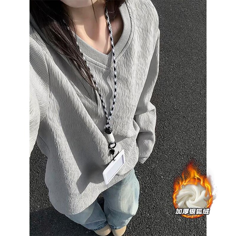 加绒银狐绒男450g重磅肌理感宽松长袖T恤T24509J加绒-特P33控65,男装T恤,电商A001-1