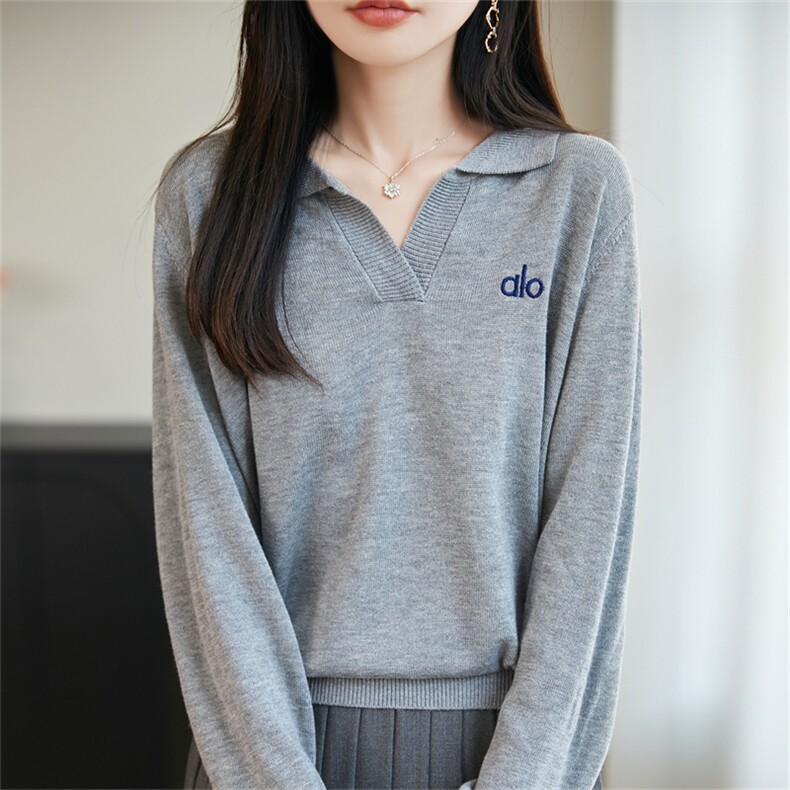 POLO领精纺羊毛衫针织毛衣女春秋新款字母刺绣上衣宽松休闲打底衫,针织衫/毛衣,菲奥羊绒