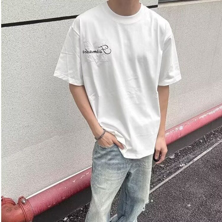 美式黑色立体浮雕短袖男款夏季小众提花刺绣t恤重磅半袖TC23,男装T恤,星座1116A（原606A-3）