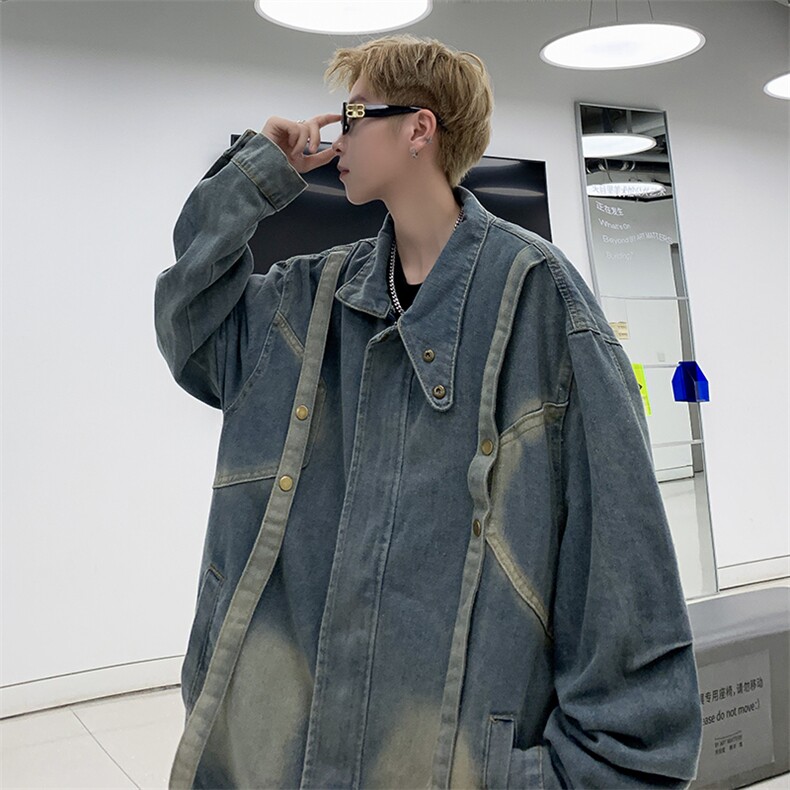 美式潮牌水洗做旧拼接工装翻领牛仔夹克男ins潮流外套JK2-P75,男装夹克,星座308B-1