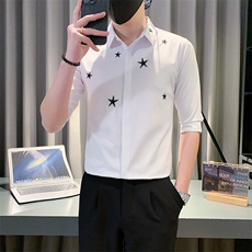 B2166506P502025夏装新潮男五角星刺绣中袖衬衫社会小伙风，男装衬衫，电商B216（原B302）