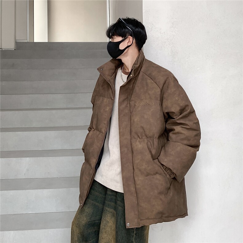港风PU皮复古做旧设计钢印棉衣男MY77096P130控198抖控228,男装棉衣,星座227-7