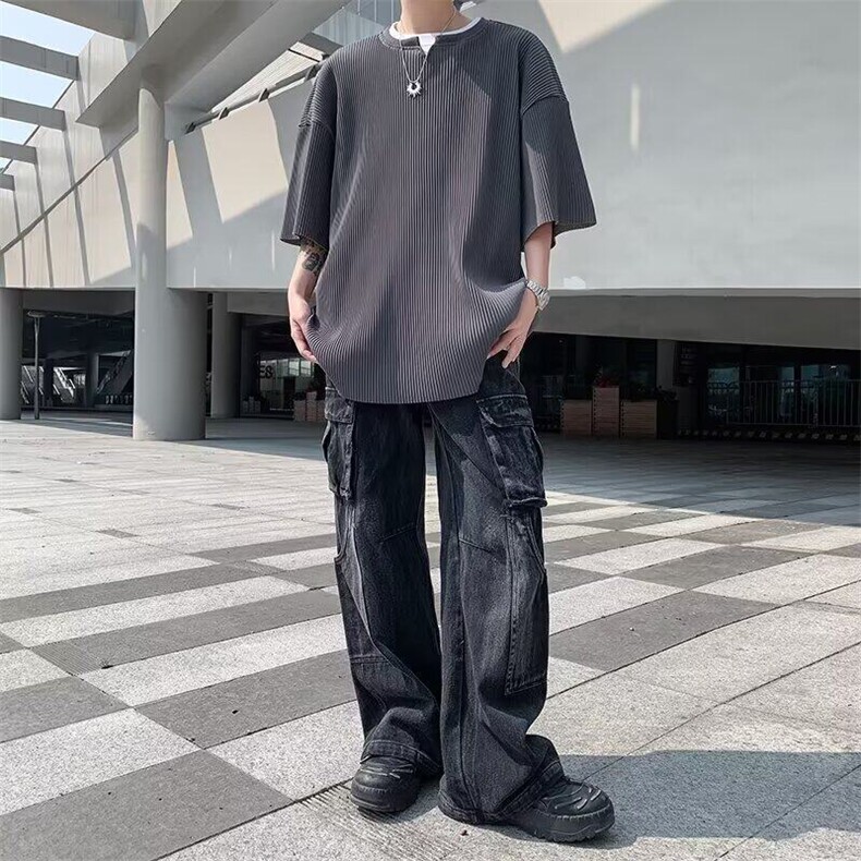 Q489-P36休闲短袖t恤夏季垂感五分袖韩版潮牌潮流重磅美式体恤,男装T恤,星座911-1