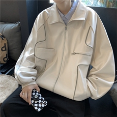 2023新款美式复古黑色机车皮衣夹克男秋冬季外套潮流W6205-P65，男装皮衣，星座512-3