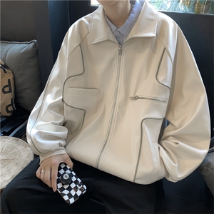2023新款美式复古黑色机车皮衣夹克男秋冬季外套潮流 W6205-P65图片