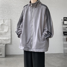 8XL-M特大码麂皮绒重磅条纹棒球服夹克外套男立领潮JK004P75控98，男装夹克，电商B312