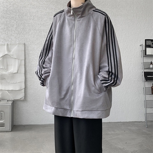 8XL-M特大码麂皮绒重磅条纹棒球服夹克外套男立领潮JK004P75控98图片