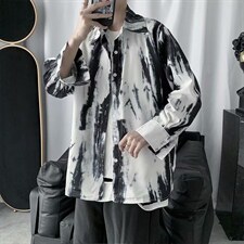 扎染长袖衬衫男士潮牌宽松复古休闲中性衬衣港风外套cs014-p35图片