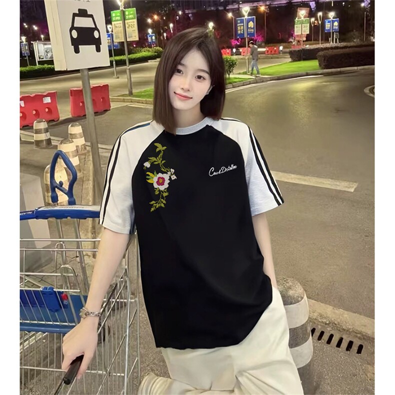 抖音得物品质二开240克宽松纯棉美式潮牌插肩三杠织带短袖T恤,男装T恤,电商A486