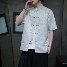 上了就卖！现货~风夏季新款宽松大码短袖衬衫A021-CS7098-P70，男装T恤，电商A021