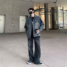 复古水洗做旧高街潮流翻领百搭休闲牛仔夹克修身直筒外套-F06-p60，男装夹克，星座813-2