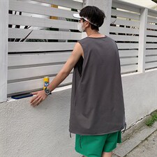 2025夏季马甲日系大码男双纱重磅破洞情侣无袖汗背心T264/P35控55图片