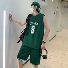 夏季薄款冰丝运动套装男女情侣宽松篮球服两件套背心短裤一套青年，男装牛仔裤，星座410-7