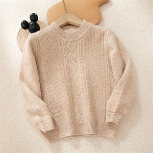 秋冬季儿童舒适保暖简约七针加厚点点纱扭花套头35%羊绒衫图片