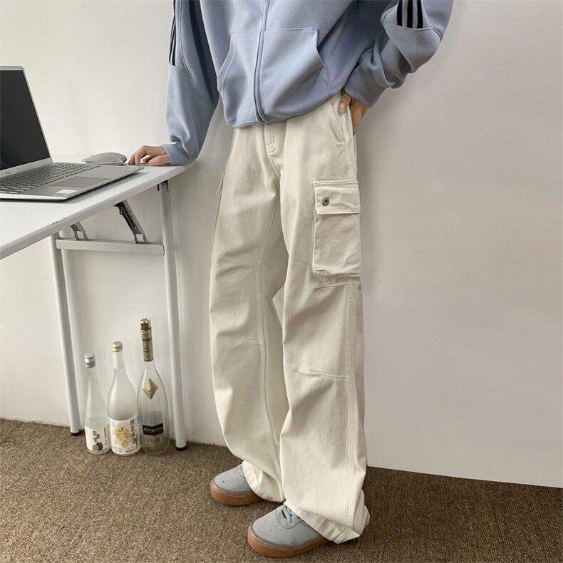 骨白水洗白牛Cargo宽松微喇立体裁剪褶皱工装裤休闲长裤,男装牛仔裤,星座410-6（原星座1304-1）